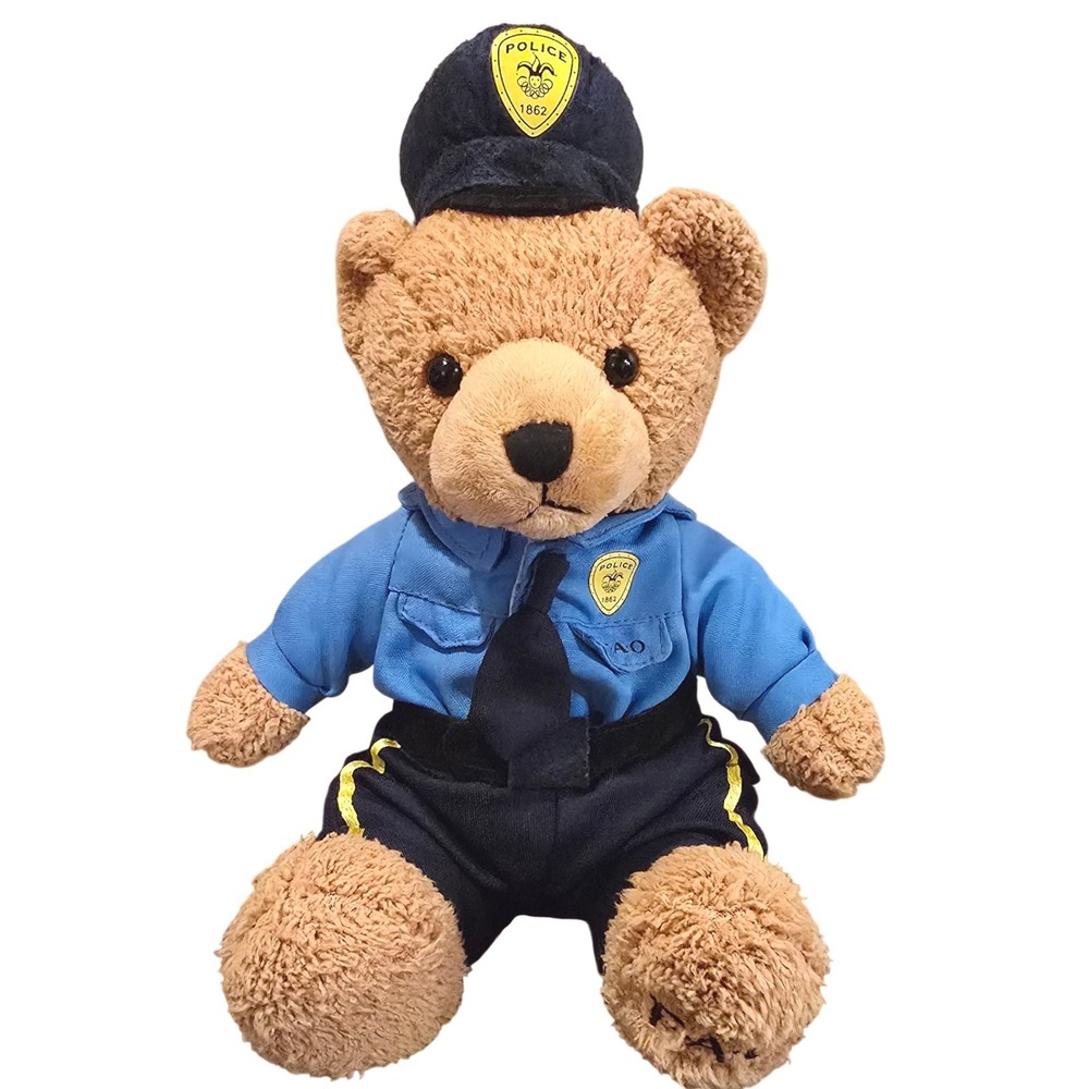 Vintage 1990s FAO Schwarz Police Bear Plush 11.5in Officer Uniform Collectible